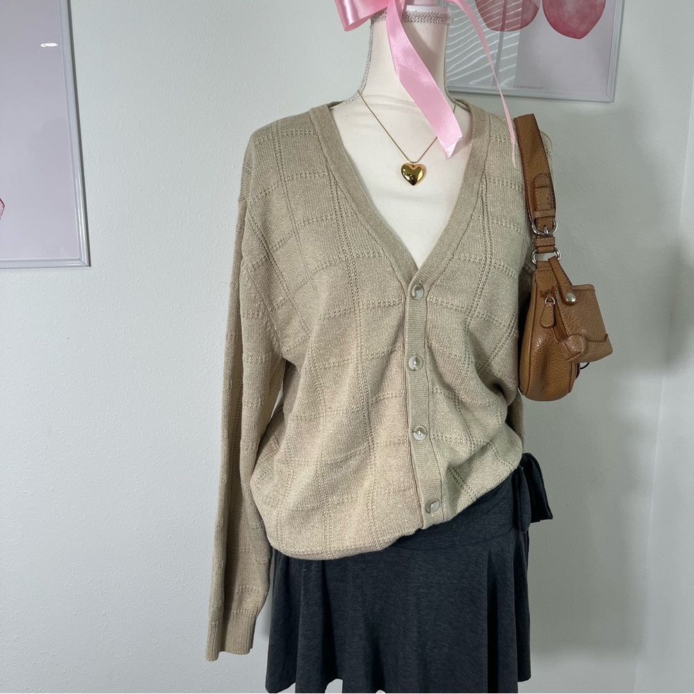 Vintage 90s Grandpa Cream Knit Button‎ Cardigan Sweater Womens Large